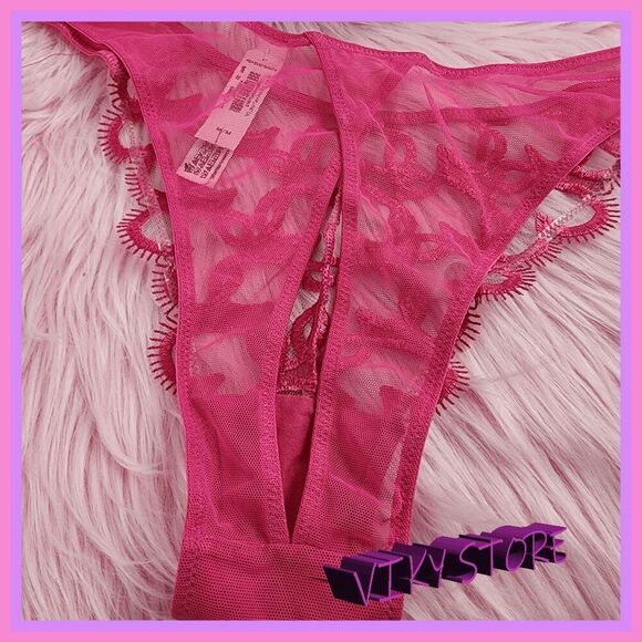 💖 NWT Victoria’s Secret Dream Angels Lace Mesh Pink Foil Brazilian M #7264 💖 - Picture 3 of 7